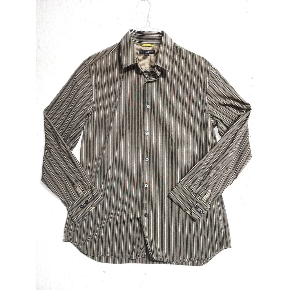 Banana Republic‎ Shirt Men Large 16 - 16 & 1/2 Striped Dark Brown Button Up